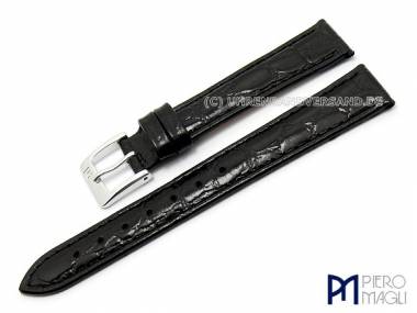 Watch band 14mm black croco grain silk-matt stitched by Piero Magli (width of buckle 12 mm) - Bild vergr��ern 
