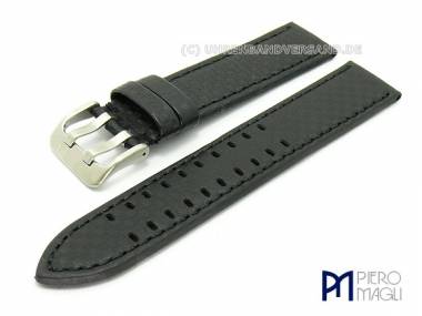 Watch band -Carbon Fiber- 22mm black stitched genuine Leather in Carbon-Look by Piero Magli - Bild vergr��ern 