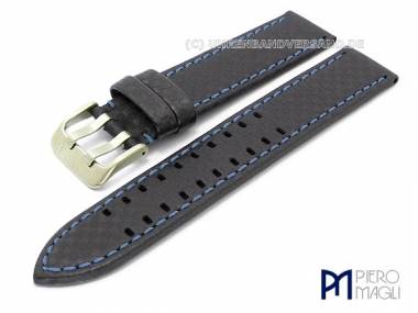 Watch band -Carbon Fiber- 20mm black blue stitching genuine Leather in Carbon-Look by Piero Magli - Bild vergr��ern 