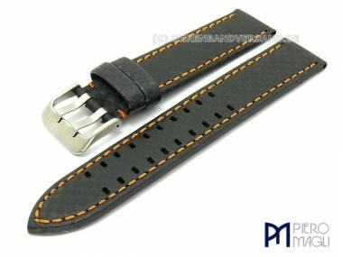 Watch band -Carbon Fiber- 20mm black orange stitching genuine Leather in Carbon-Look by Piero Magli - Bild vergr��ern 