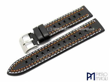Watch band -Dakota Sport- 20mm black double coloured stitching Piero Magli (width of buckle 20 mm) - Bild vergr��ern 