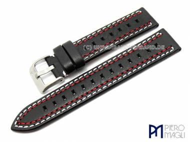 Watch band -Dakota Sport- 20mm black double coloured stitching Piero Magli (width of buckle 20 mm) - Bild vergr��ern 