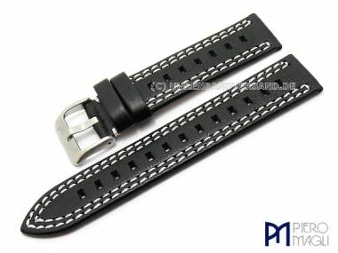 Watch band -Dakota Sport- 22mm black light contrast stitching by Piero Magli (width of buckle 22 mm) - Bild vergr��ern 