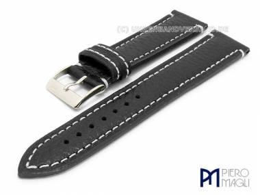 Watch band -Becerro Sport- 22mm black leather light stitching Piero Magli (width of buckle 20 mm) - Bild vergr��ern 