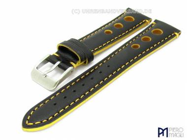 Watch band 18mm black/yellow -Racer- sporty design by Piero Magli (width of buckle 16 mm) - Bild vergr��ern 