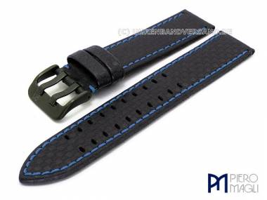 Watch band -Carbon Fiber- 24mm black blue stitching black buckle in Carbon-Look by Piero Magli - Bild vergr��ern 