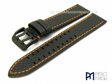 Watch band -Carbon Fiber- 24mm black orange stitching black buckle in Carbon-Look by Piero Magli - Bild vergr��ern 