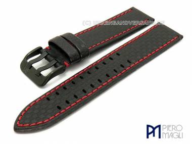 Watch band -Carbon Fiber- 22mm black red stitching black buckle in Carbon-Look by Piero Magli - Bild vergr��ern 