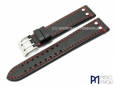 Watch band -Dakota Aviator- 24mm black red contrast stitching by Piero Magli - Bild vergr��ern 