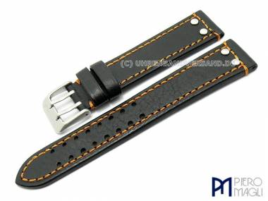 Watch band -Dakota Aviator- 24mm black orange contrast stitching by Piero Magli - Bild vergr��ern 