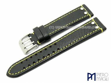 Watch band -Dakota Aviator- 24mm black yellow contrast stitching by Piero Magli - Bild vergr��ern 