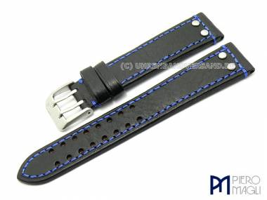 Watch band -Dakota Aviator- 24mm black blue contrast stitching by Piero Magli - Bild vergr��ern 