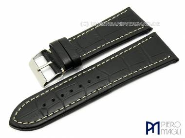 Watch band 26mm black Alligator-grain elegant white stitching by Piero Magli (width of buckle 22 mm) - Bild vergr��ern 