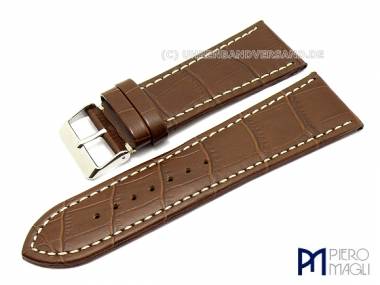 Watch band 28mm brown Alligator-grain elegant white stitching by Piero Magli (width of buckle 24 mm) - Bild vergr��ern 
