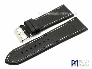 Watch band 28mm -Karabu Large- black leather white stitching by Piero Magli (width of buckle 24 mm) - Bild vergr��ern 