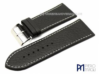 Watch band 36mm -Karabu Large- black leather white stitching by Piero Magli (width of buckle 30 mm) - Bild vergr��ern 