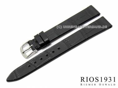 Watch strap -Miami- 12mm black alligator grain by RIOS (width of buckle 10 mm) - Bild vergr��ern 