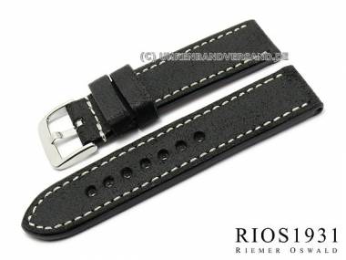 Watch band -Oxford- 22mm black RIOS high quality leather smooth stitching (width of buckle 22 mm) - Bild vergr��ern 