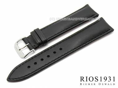 Watch band -Moscow- 19mm black RIOS genuine Juchten leather stitched (width of buckle 16 mm) - Bild vergr��ern 
