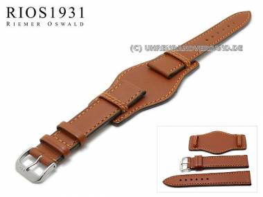 Watch strap -Tula- 22mm light brown Juchten leather with leather pad by RIOS (width of buckle 18 mm) - Bild vergr��ern 