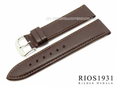 Watch band -Toscana- 22mm dark brown calf leather smooth stitched by RIOS (width of buckle 20 mm) - Bild vergr��ern 
