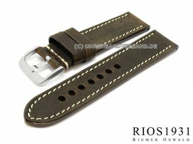 Watch band -Oxford- 24mm dark brown RIOS high quality leather smooth light contrast stitching - Bild vergr��ern 