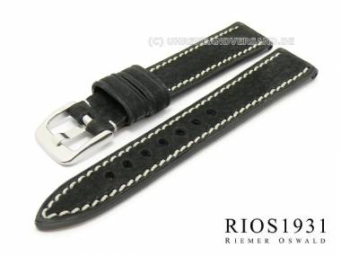 Watch band -Oxford- 18mm black RIOS high quality leather smooth stitching (width of buckle 16 mm) - Bild vergr��ern 
