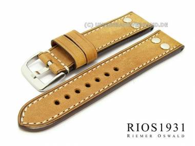 Watch band -Chesterfield- RIOS 24mm honey-brown with rivets real leather light stitching  - Bild vergr��ern 