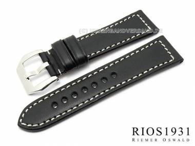 Watch band 24mm black by RIOS for PANERAI and other watches smooth surface white stitching - Bild vergr��ern 