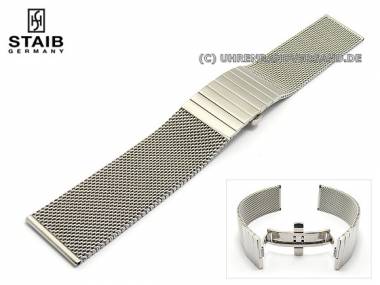 Watch band stainless steel 16mm XL mesh polished butterfly clasp by Staib - Bild vergr��ern 