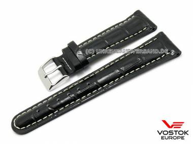 Original watch strap 22mm black leather alligator grain for Mriya by VOSTOK EUROPE - Bild vergr��ern 
