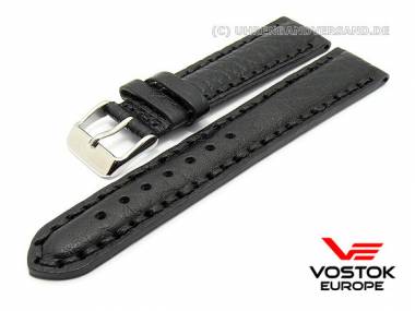 Replacement watch strap Vostok Europe 20mm black leather grained stitched - Bild vergr��ern 