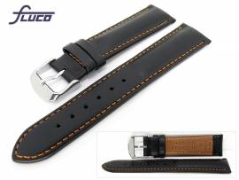 Watch band -Chrono Rondo- 20mm black smooth surface orange stitching Fluco - Bild vergr��ern 