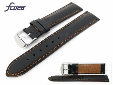 Watch band -Chrono Rondo- 20mm black smooth surface orange stitching Fluco - Bild vergr��ern 