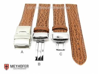 Watch band -Calais- 17mm brown genuine shark stitched clasp (3 versions selectable) by MEYHOFER - Bild vergr��ern 