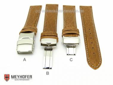 Watch band -Lissabon Sport- 21mm light brown grained genuine buffalo stitched clasp by MEYHOFER - Bild vergr��ern 