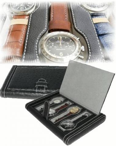 Watch case -Diplomat 4 - for 4 watches black ostrich-grain - Bild vergr��ern 