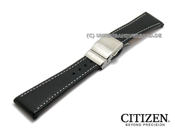 Replacement watch strap CITIZEN 23mm black leather with clasp smooth ...