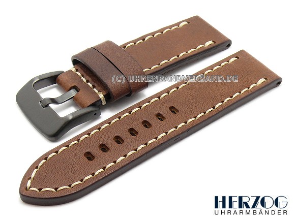 Hz-LC04 Watch Strap 22/24 mm, brown with white stitching