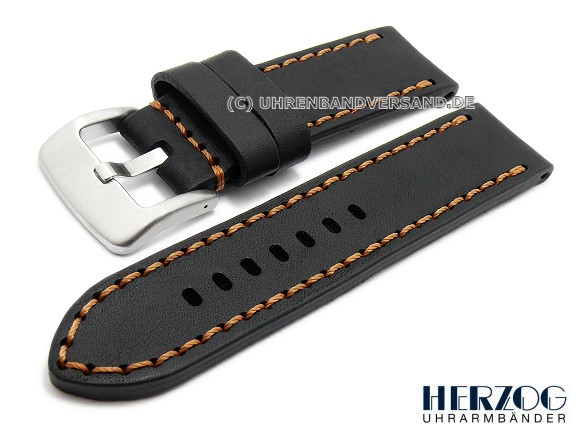 Hz-LC04 Watch Strap 22/24 mm, black with brown stitching