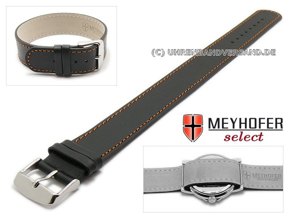 Prag Watch Strap from the brand Meyhofer in black with orange stitching