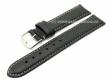 Watch band 20mm black leather grained light contrast stitching