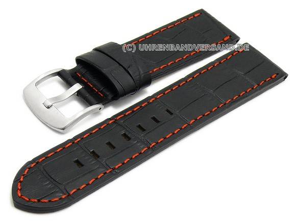 Watch strap Gk-LB18 23mm black leather alligator grain matt orange