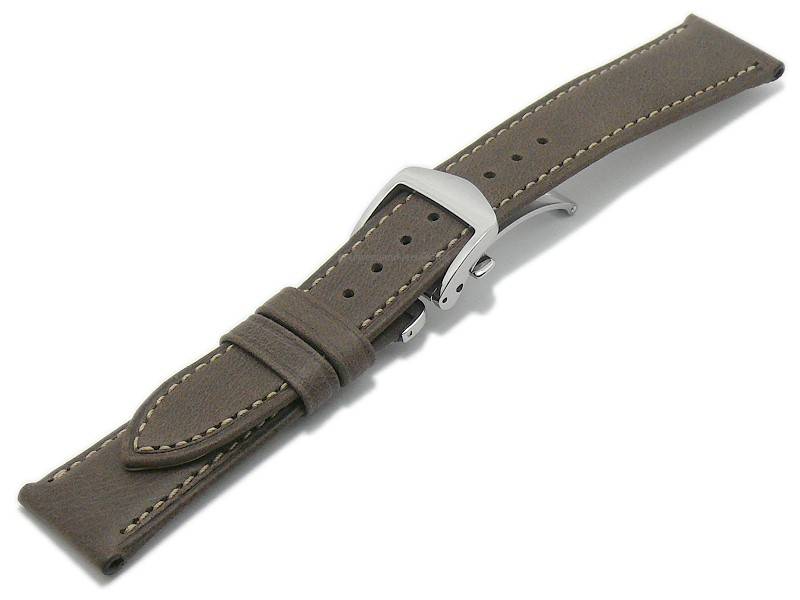 Watch strap Gk-LC124 20mm dark brown leather vintage look light stitching  with clasp by GECKOTA