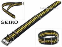 Replacement watch strap SEIKO 22mm black textile yellow stripes for SSA289J1  etc.