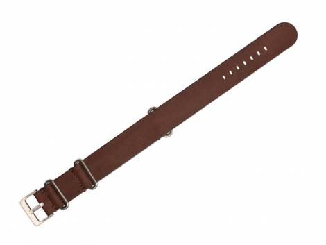 Watch strap -NATO- 22mm dark brown leather vegetable tanned one piece strap by STAILER - Bild vergrern 