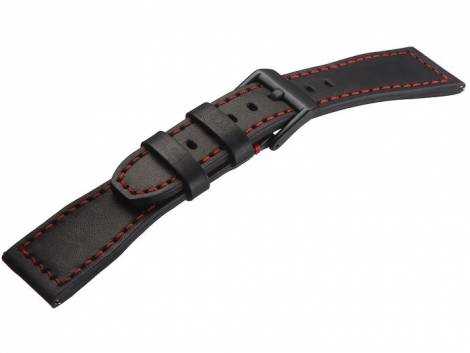 Watch strap -Aviator New- 20mm black leather aviator look red stitching easy click by STAILER (width of buckle 16 mm) - Bild vergrern 