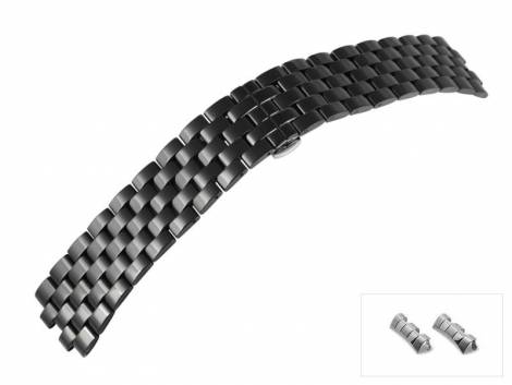 Watch strap 24mm black stainless steel solid polished curved ends with butterfly clasp - Bild vergr��ern 