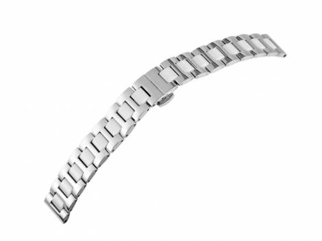 Watch strap 16mm dual tone silver/white stainless steel/ceramic solid polished with butterfly clasp - Bild vergr��ern 