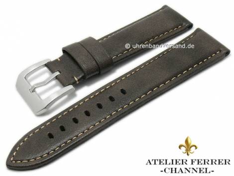 Watch strap -Becerro Sport PAN- 24mm dark brown leather light stitching ATELIER FERRER CHANNEL (width of buckle 22 mm) - Bild vergrern 